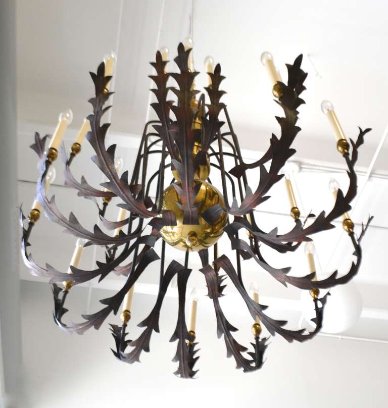 Hollywood Regency Wrought Iron and Brass Chandelier 2