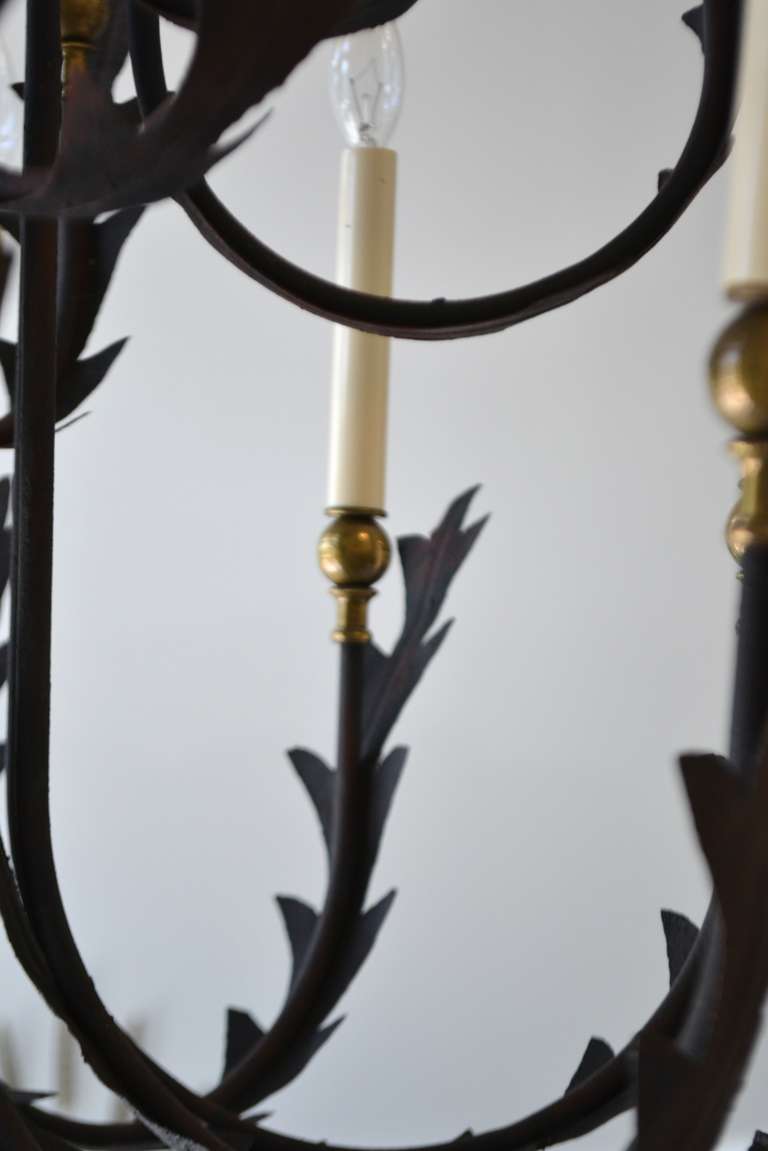 Hollywood Regency Wrought Iron and Brass Chandelier 1