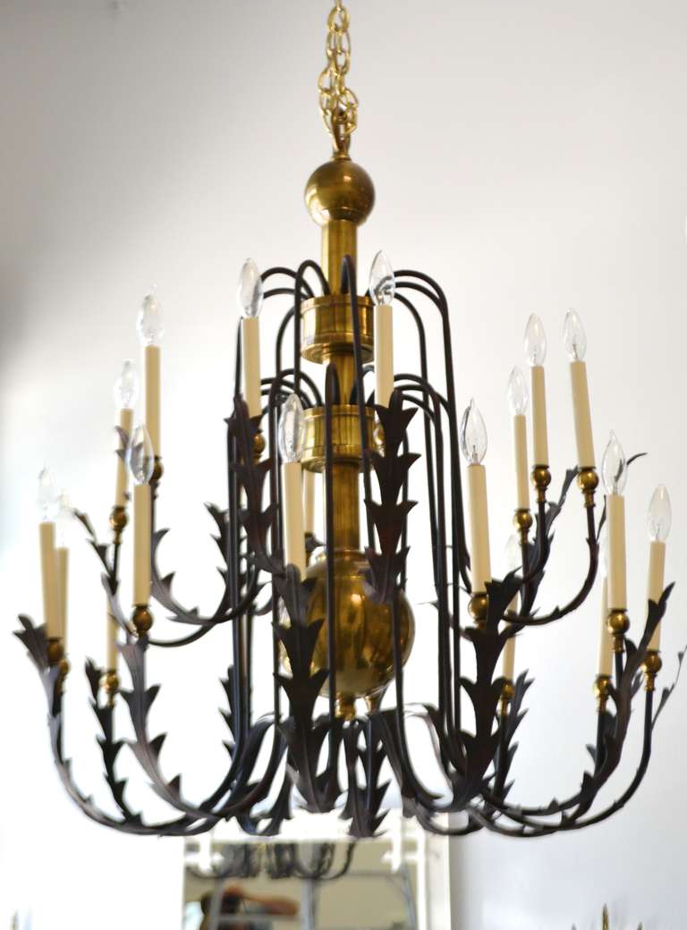 Hollywood Regency Wrought Iron and Brass Chandelier 4