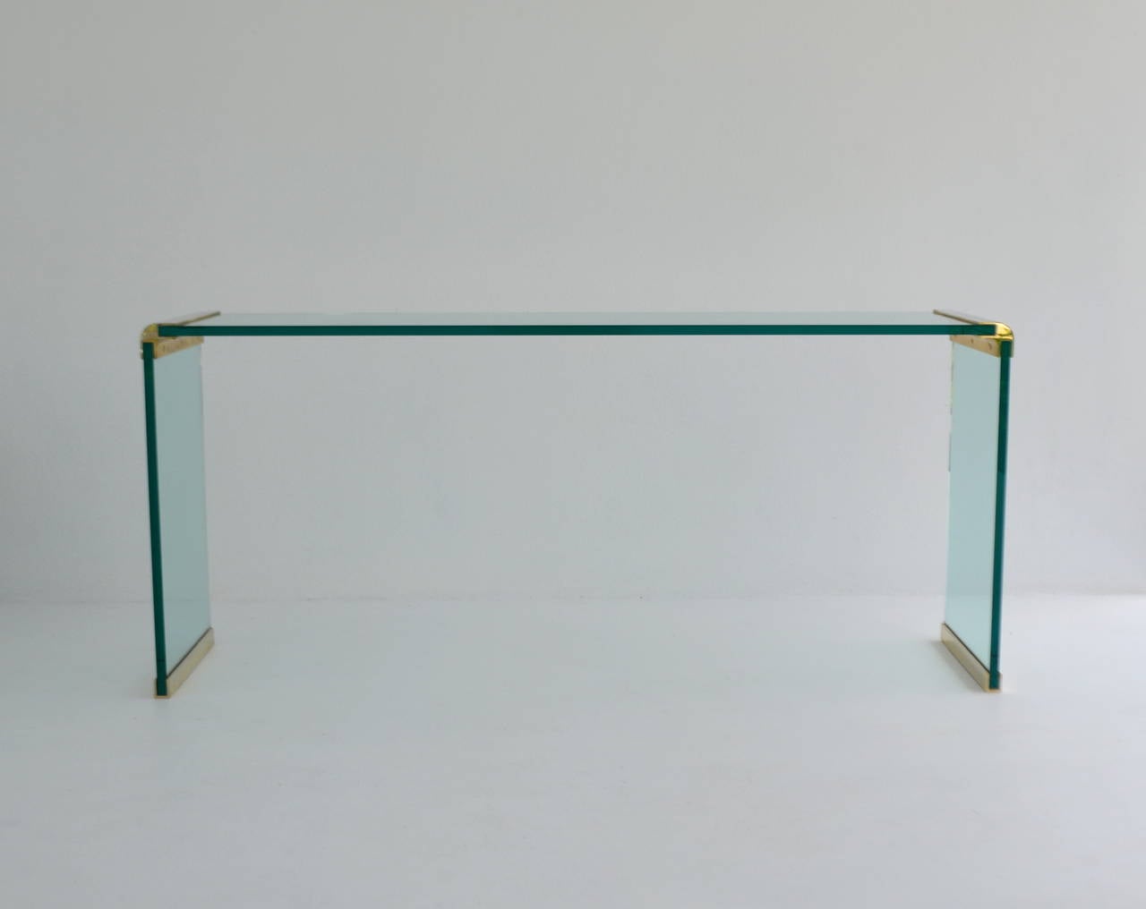 Mid-Century Modern Glass Waterfall Form Console Table or Sofa Table