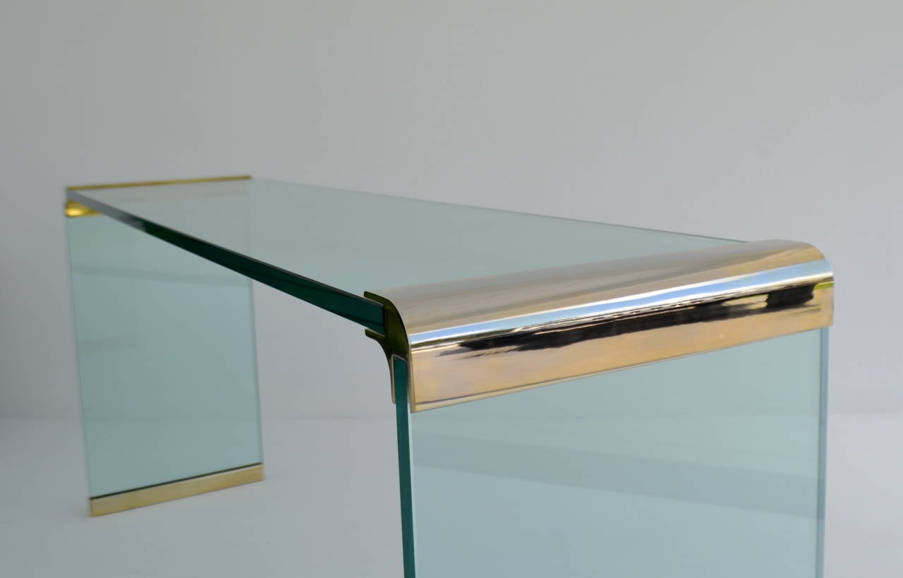 Glass Waterfall Form Console Table or Sofa Table In Excellent Condition In West Palm Beach, FL