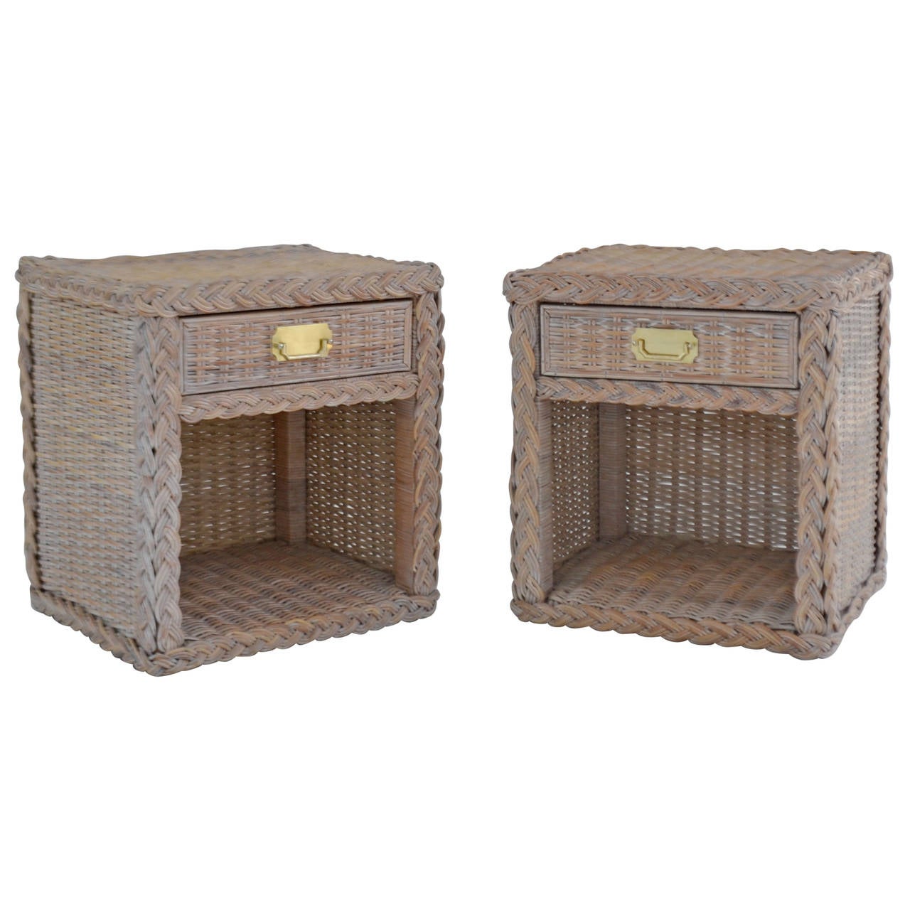 Pair of Woven Rattan Night Stands at 1stdibs
