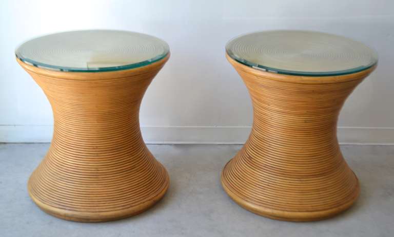 Pair of Cut Reed Side Tables In Excellent Condition In West Palm Beach, FL