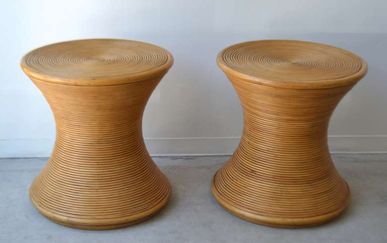 Late 20th Century Pair of Cut Reed Side Tables