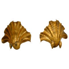 Vintage Pair of Brass Shell Garniture