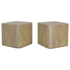 Pair of Faux Marble Cube Form Side Tables or Coffee Table