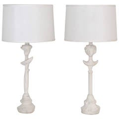 Pair of Mid-Century Figural Table Lamps after Giacometti for Jean-Michel Fran