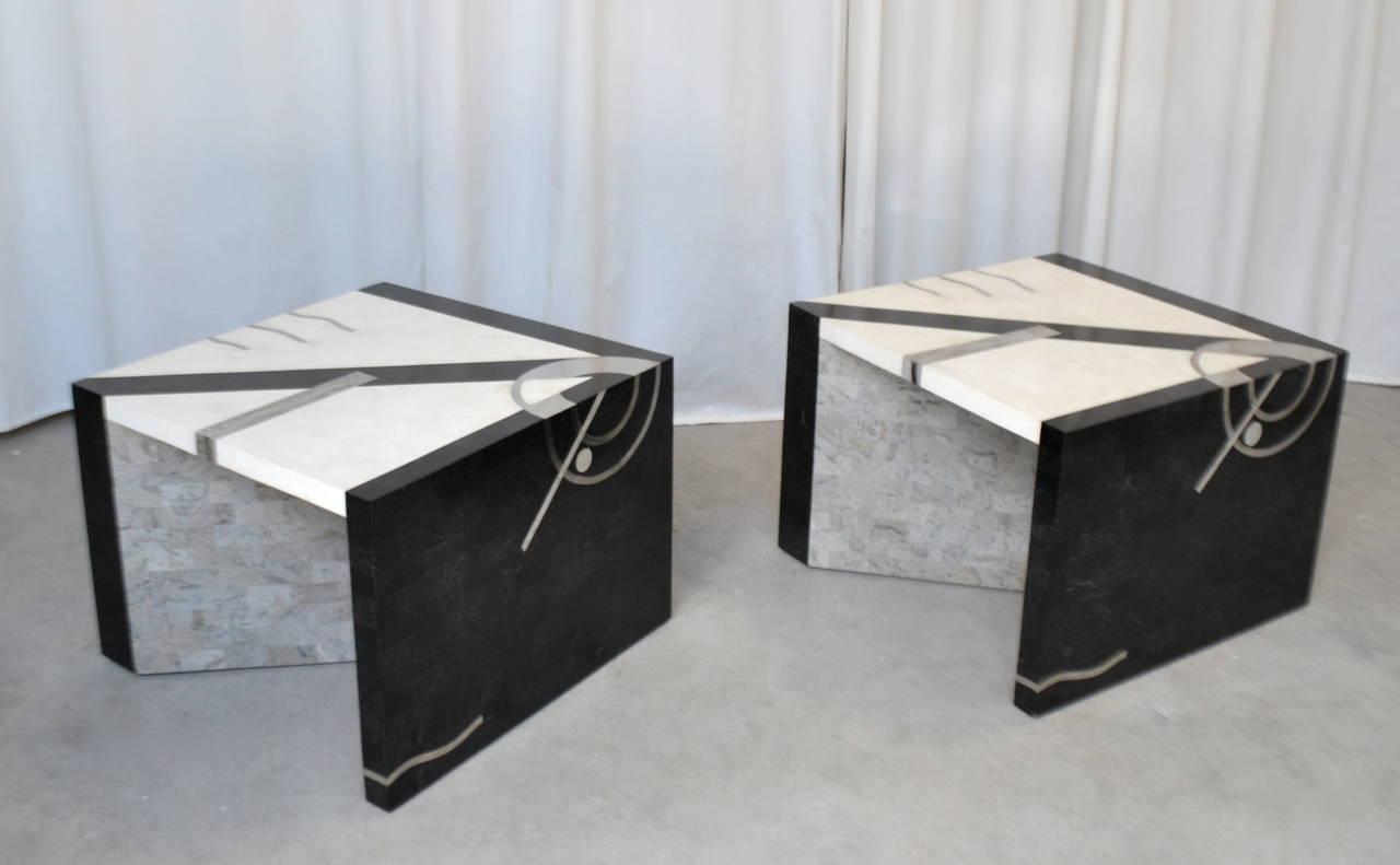 Pair of Postmodern Tessellated Stone Side Tables For Sale 2