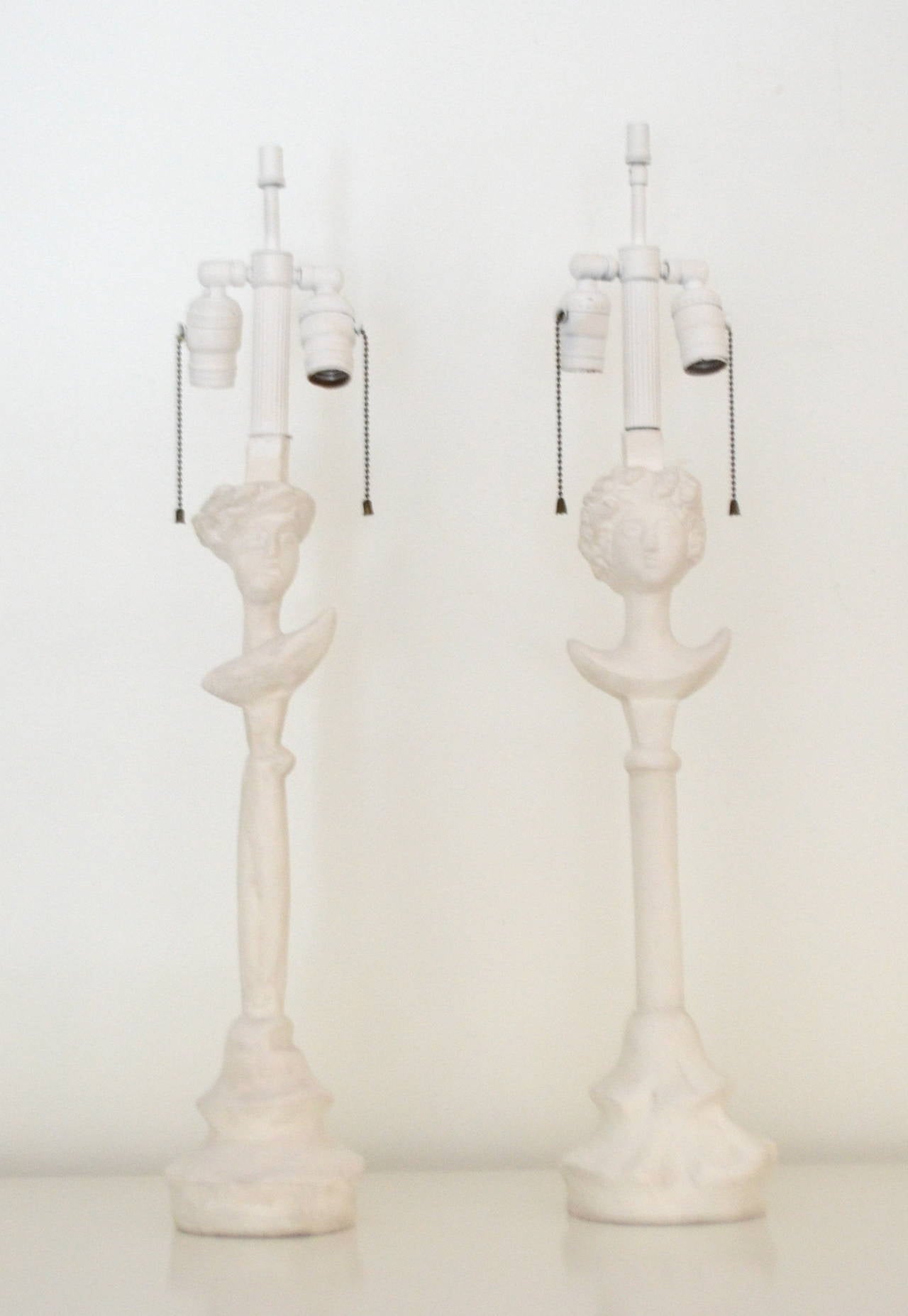 Mid-Century Modern Pair of Mid-Century Figural Table Lamps after Giacometti for Jean-Michel Fran