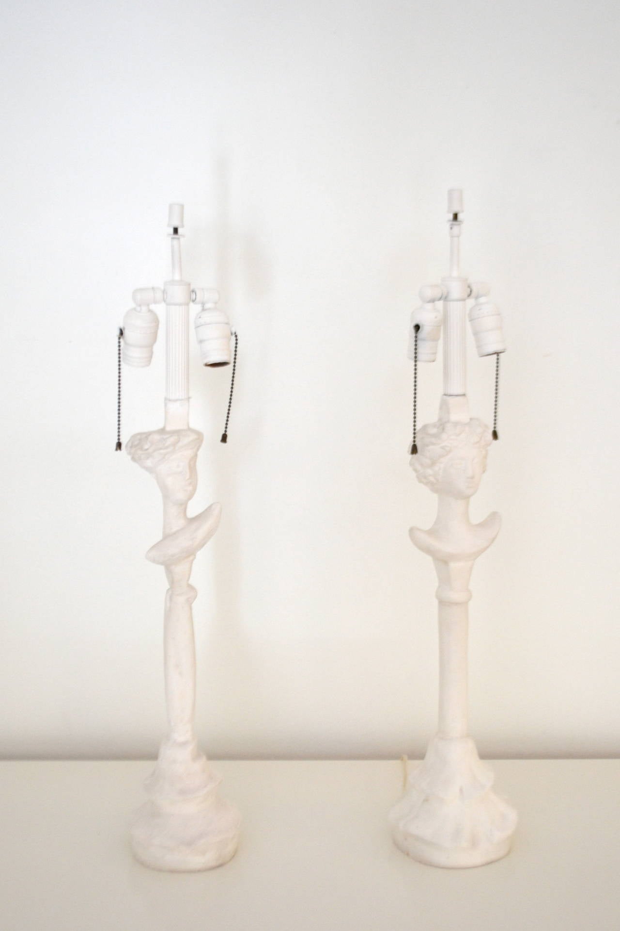 French Pair of Mid-Century Figural Table Lamps after Giacometti for Jean-Michel Fran