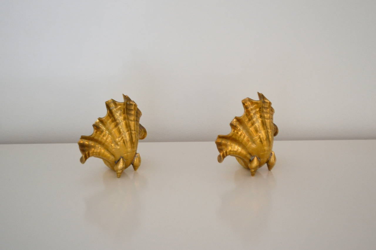 Mid-20th Century Pair of Brass Shell Garniture