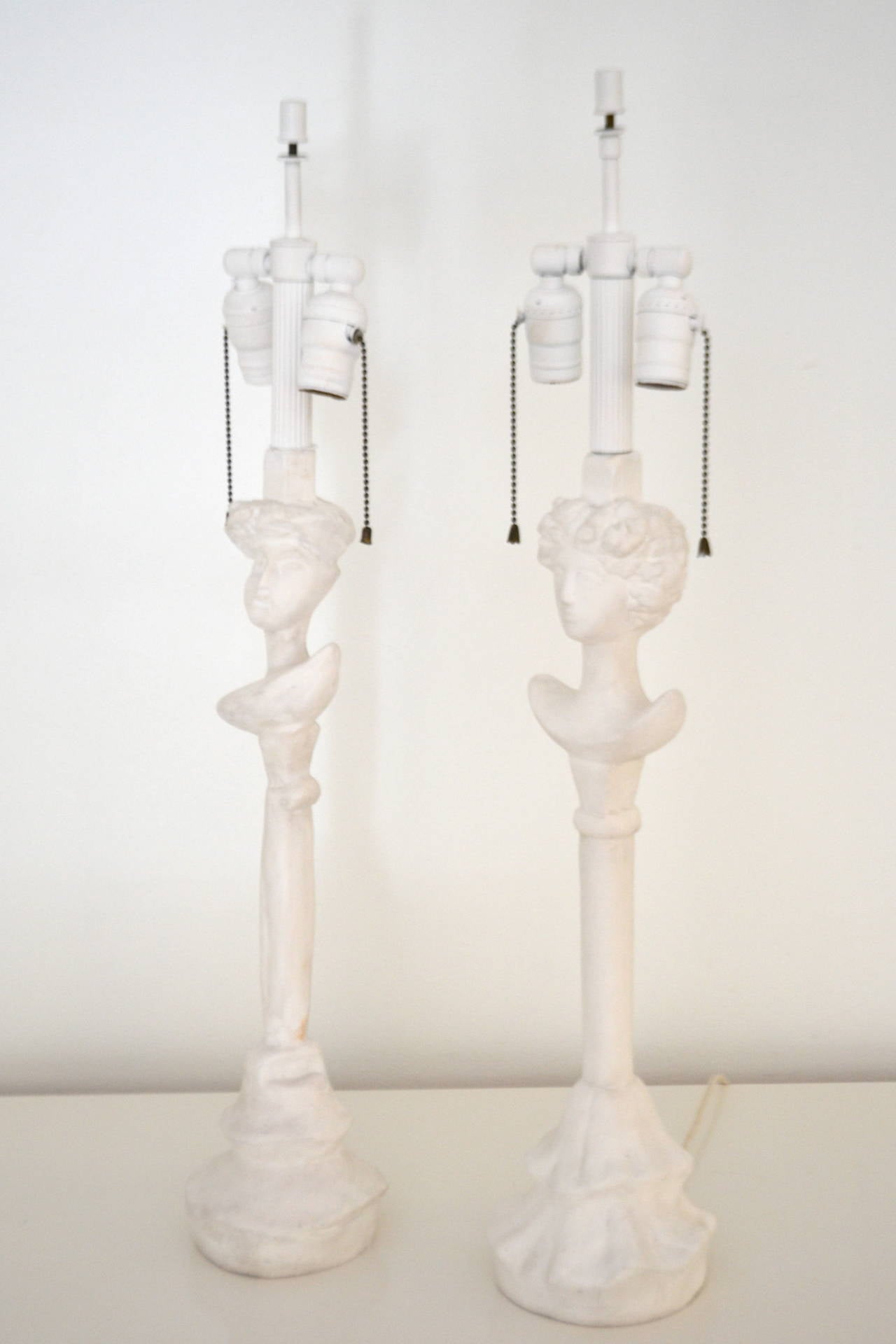 Pair of Mid-Century Figural Table Lamps after Giacometti for Jean-Michel Fran In Excellent Condition In West Palm Beach, FL