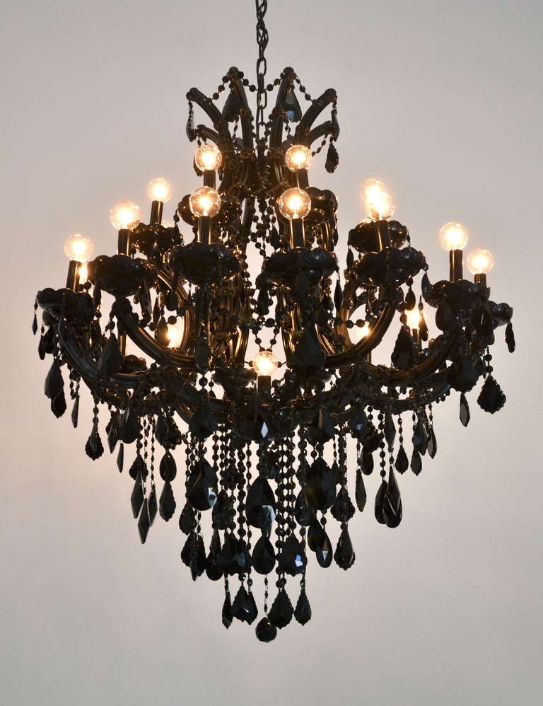 Black Glass Maria Theresa Style Chandelier In Excellent Condition In West Palm Beach, FL