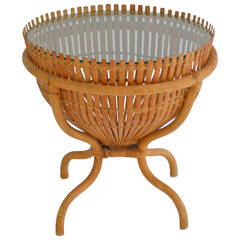 Sculptural Woven Rattan Side Table