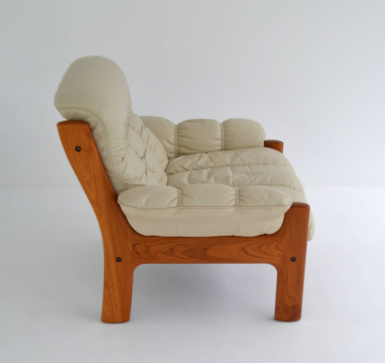 Scandinavian Modern Postmodern Leather and Teak Club Chair by J. E. Ekornes