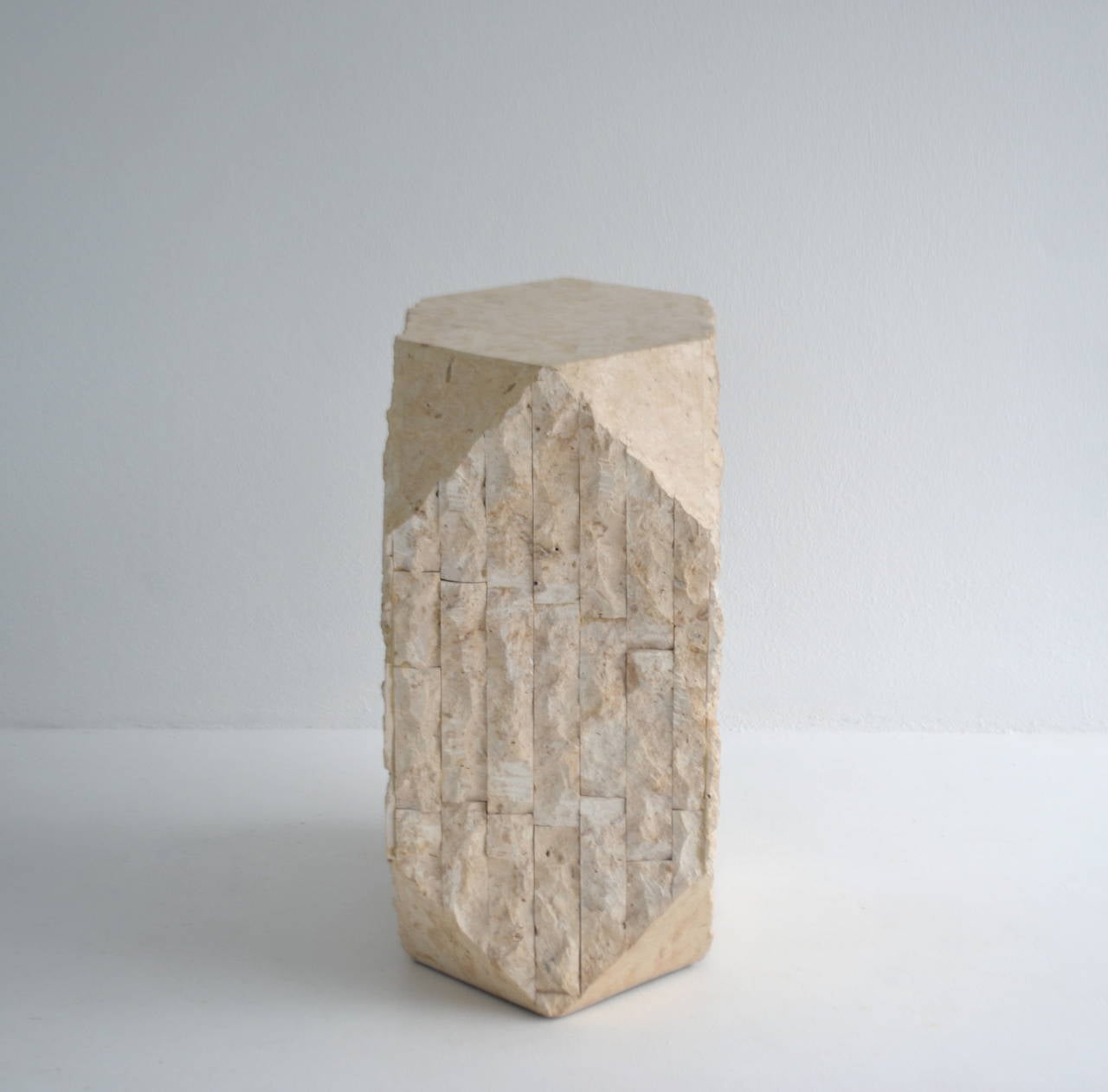 Late 20th Century Tessellated Stone and Travertine Pedestal