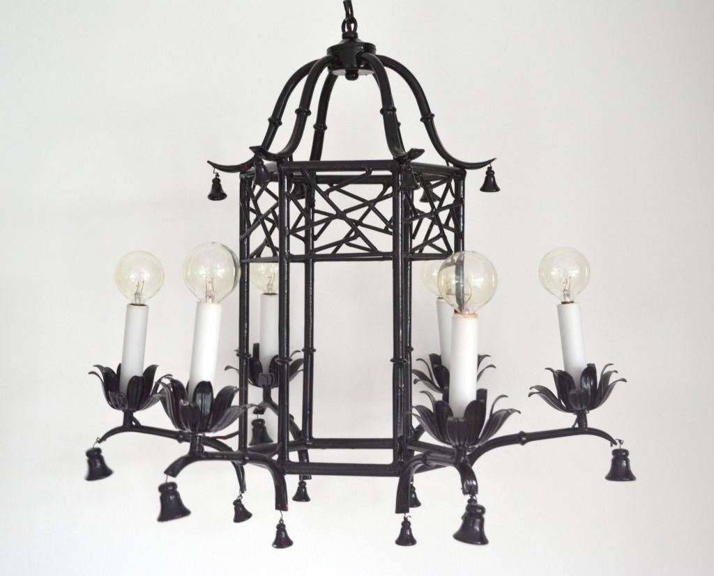 American Hollywood Regency Style Faux Bamboo Pagoda Chandelier