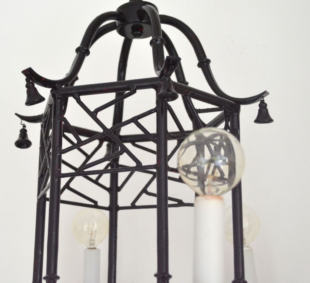 Hollywood Regency Style Faux Bamboo Pagoda Chandelier In Good Condition In West Palm Beach, FL