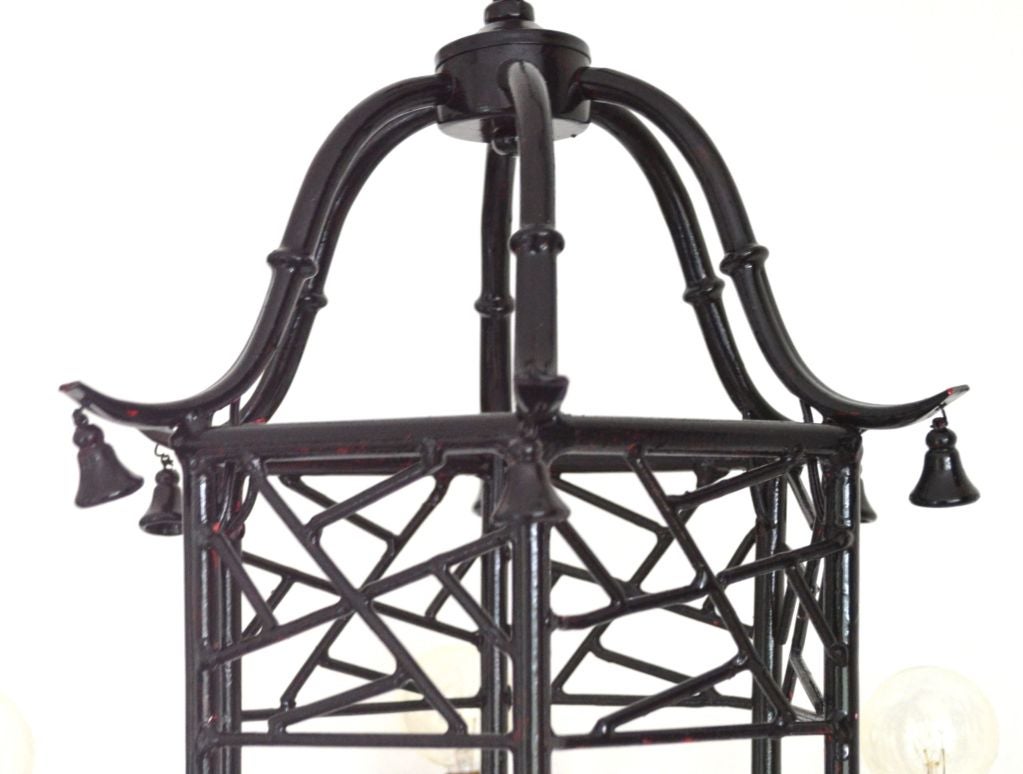 Late 20th Century Hollywood Regency Style Faux Bamboo Pagoda Chandelier