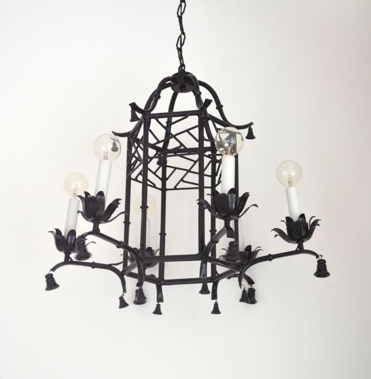 Hollywood Regency Style Faux Bamboo Pagoda Chandelier 3