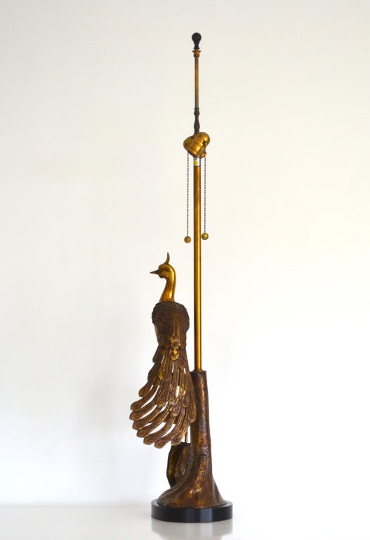Hollywood Regency Mid Century Marbro Brass Peacock Lamp