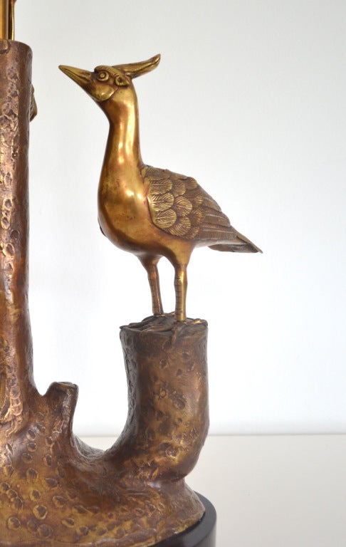 Mid Century Marbro Brass Peacock Lamp 2