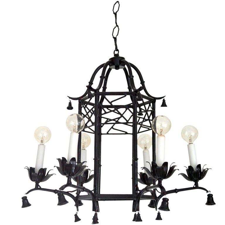 Hollywood Regency Style Faux Bamboo Pagoda Chandelier at ...