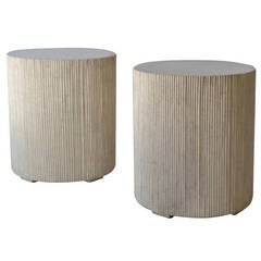 Pair of Custom-Made Lacquered Reed Drum Tables