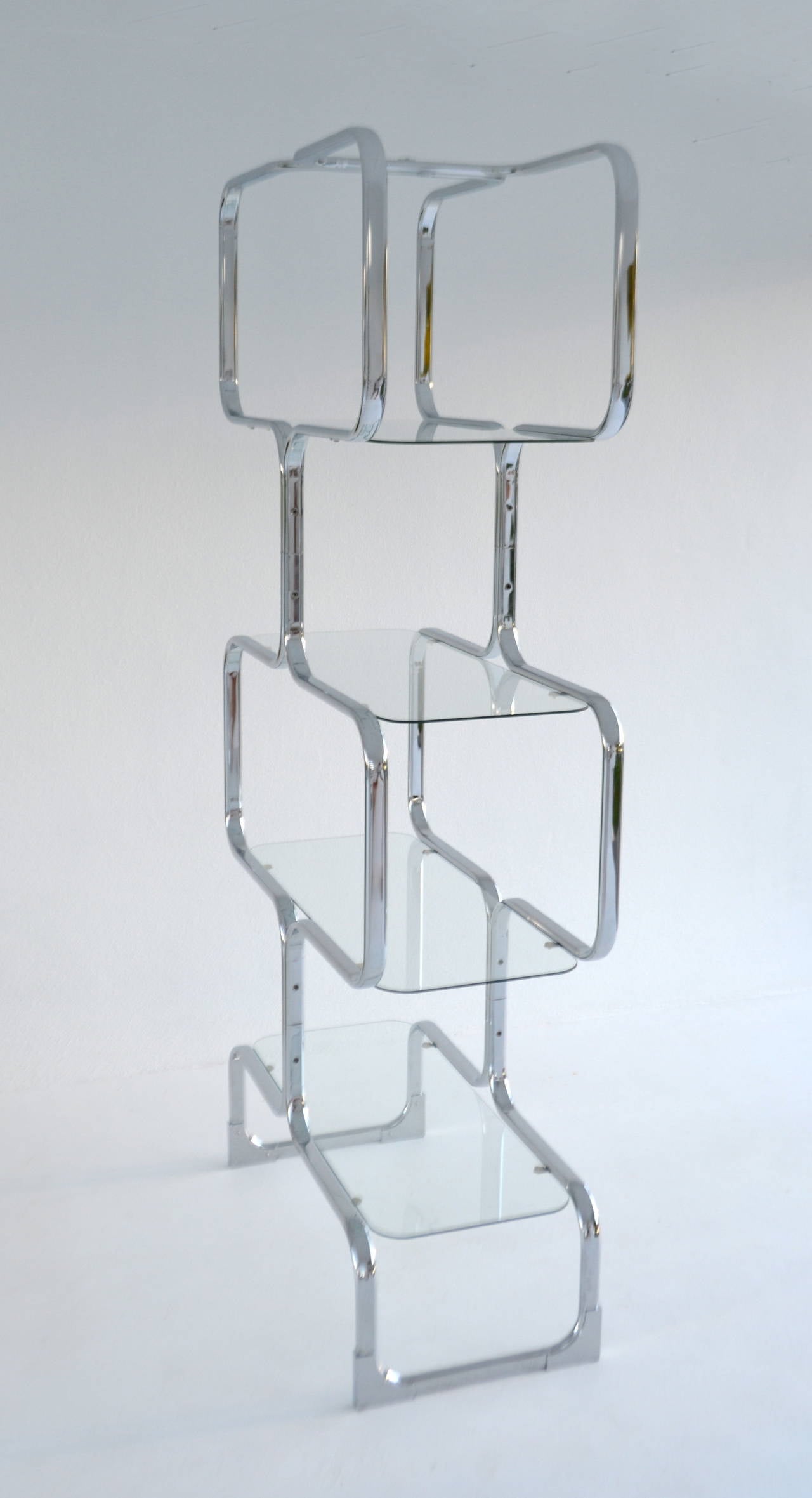 Italian Chrome and Glass Post-Modern Etagere 1