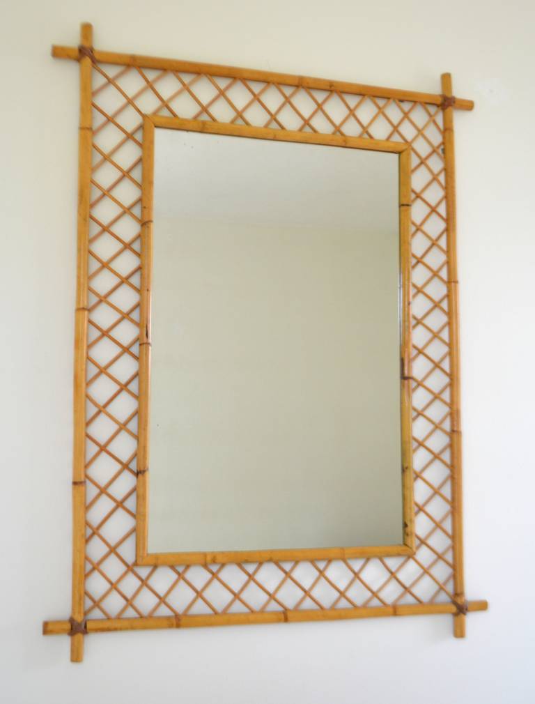 American Mid-Century Bamboo Wall Mirror