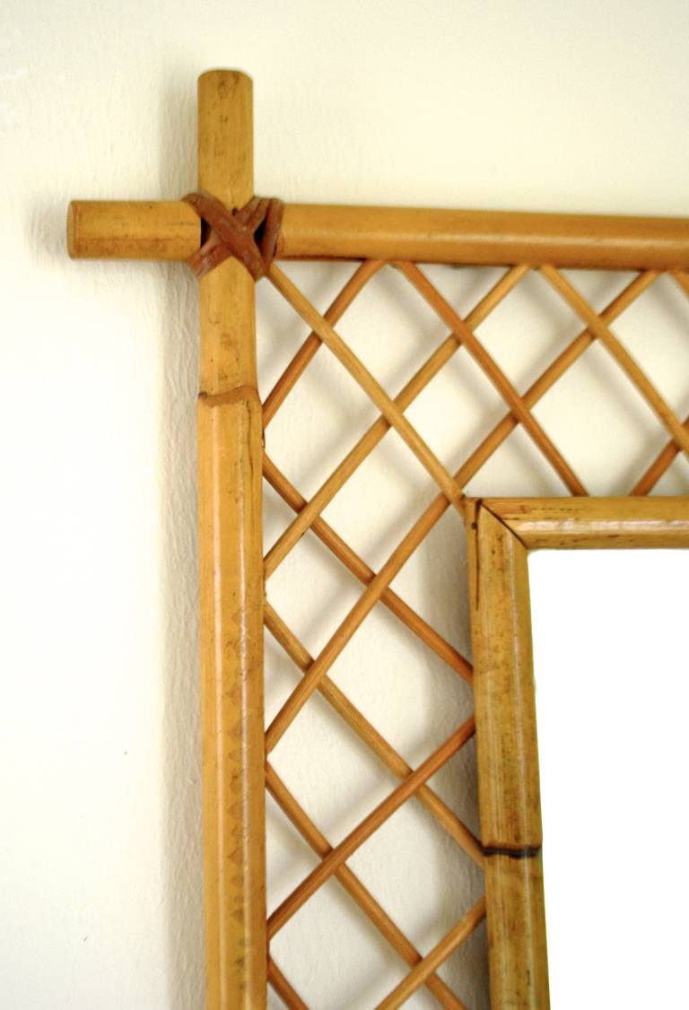 Mid-Century Bamboo Wall Mirror In Excellent Condition In West Palm Beach, FL