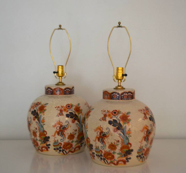 Pair of Ceramic Crackle Glazed Jar-Form Table Lamps In Excellent Condition In West Palm Beach, FL