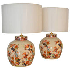 Pair of Ceramic Crackle Glazed Jar-Form Table Lamps
