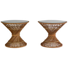 Pair of Woven Rattan Hour Glass Form Side Tables