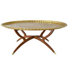 Vintage Round Brass Tray Top Coffee Table