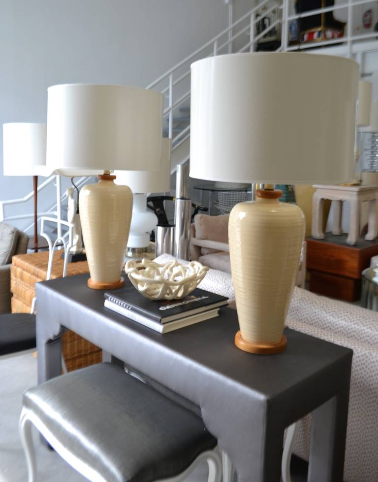 Mid-Century Modern Pair of Hand Thrown Ceramic Table Lamps
