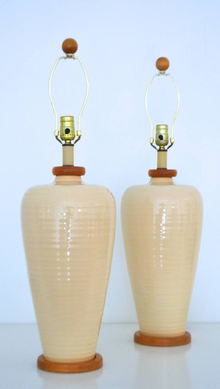 Glazed Pair of Hand Thrown Ceramic Table Lamps