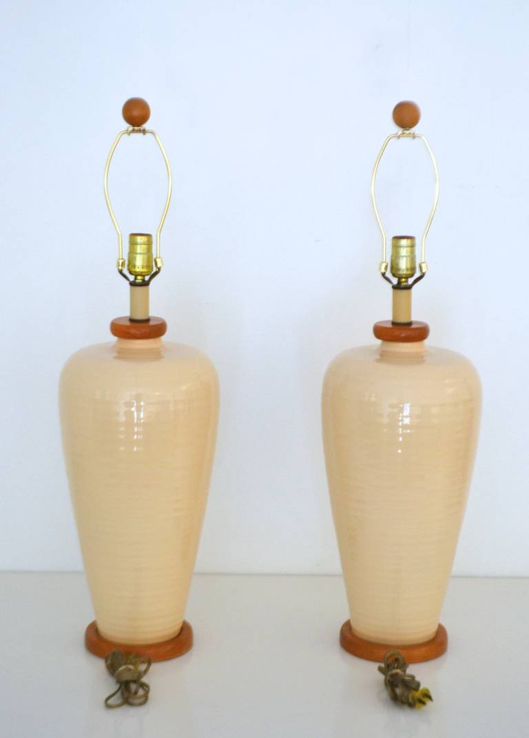Pair of Hand Thrown Ceramic Table Lamps In Excellent Condition In West Palm Beach, FL