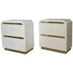 Pair of White Lacquered Faux Bamboo Tables in the Style of Karl Springer