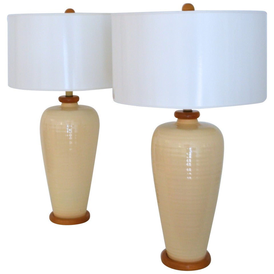 Pair of Hand Thrown Ceramic Table Lamps