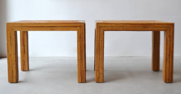 American Pair of Mid-Century Cut Reed Parsons Style Side Tables