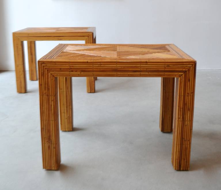 Pair of Mid-Century Cut Reed Parsons Style Side Tables In Excellent Condition In West Palm Beach, FL