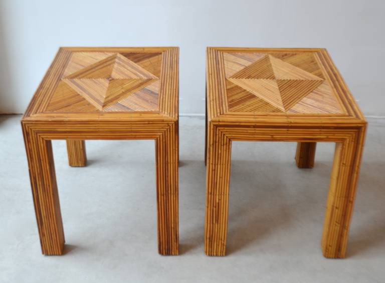 Mid-20th Century Pair of Mid-Century Cut Reed Parsons Style Side Tables
