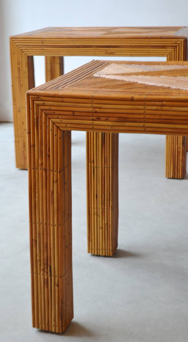 Bamboo Pair of Mid-Century Cut Reed Parsons Style Side Tables