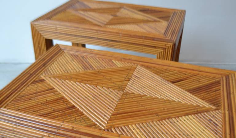 Pair of Mid-Century Cut Reed Parsons Style Side Tables 1