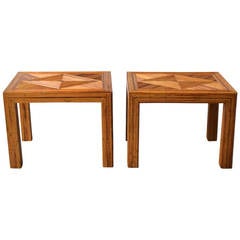 Pair of Mid-Century Cut Reed Parsons Style Side Tables