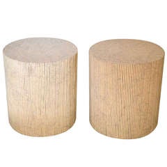 Pair of Custom Made Lacquered Reed Drum Tables