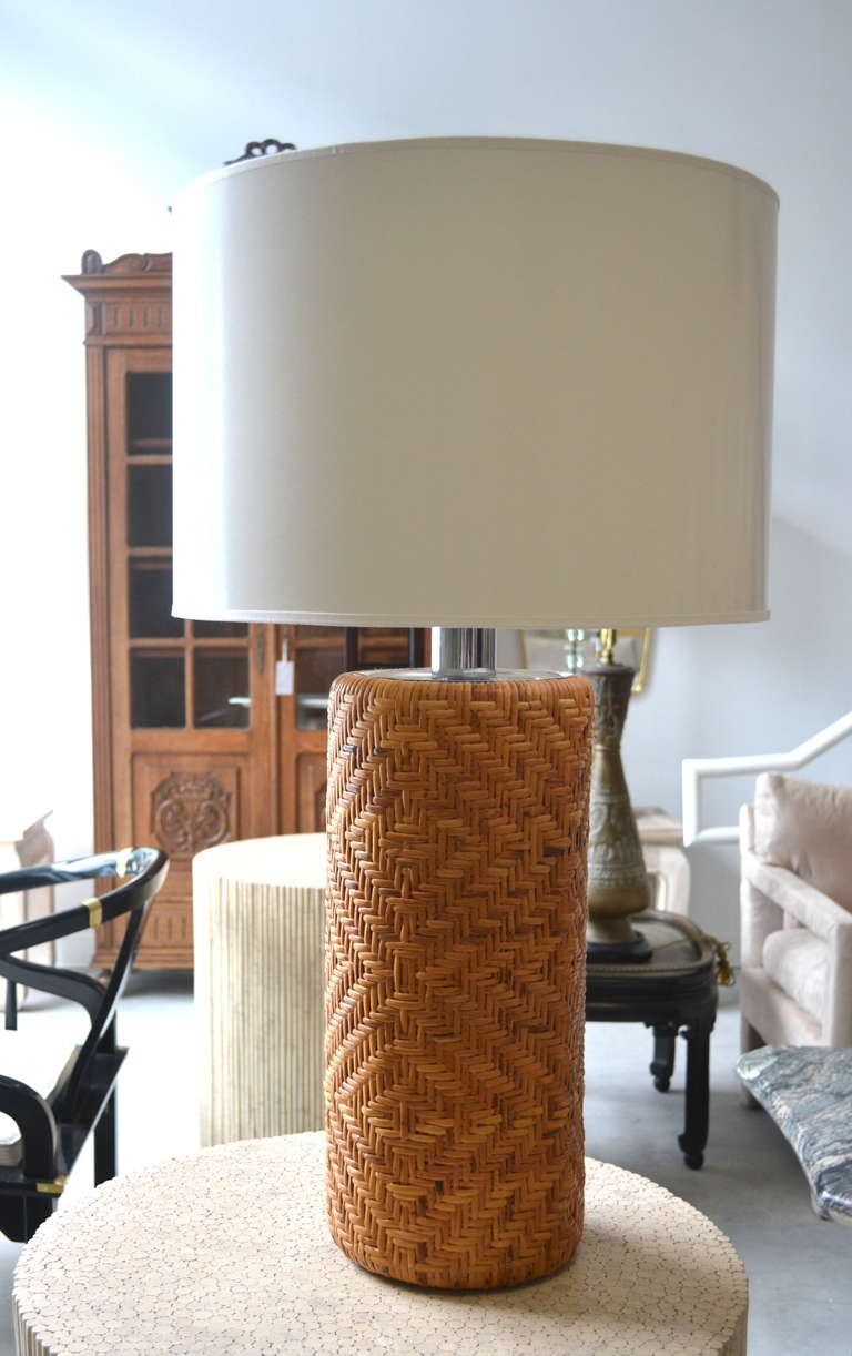 Mid-Century Modern Woven Reed Cylinder Form Table Lamp