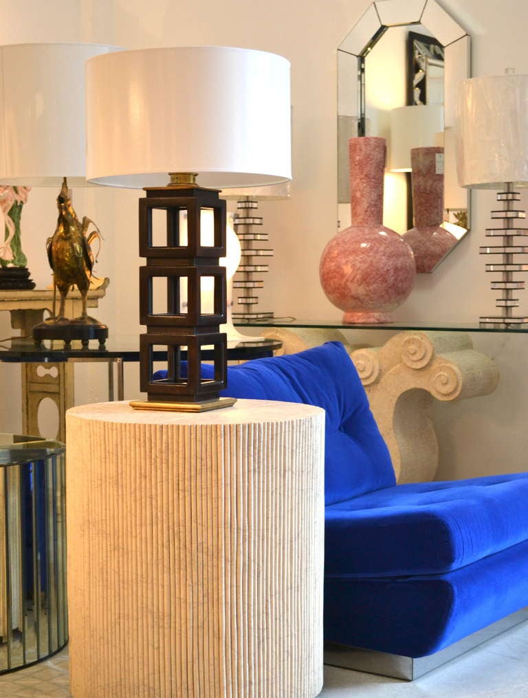 American Pair of Custom Made Lacquered Reed Drum Tables