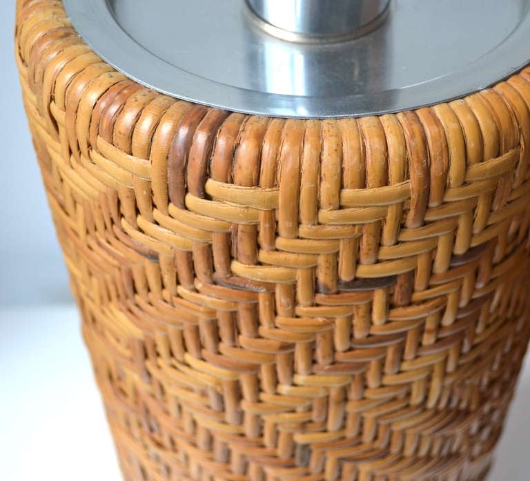 Late 20th Century Woven Reed Cylinder Form Table Lamp